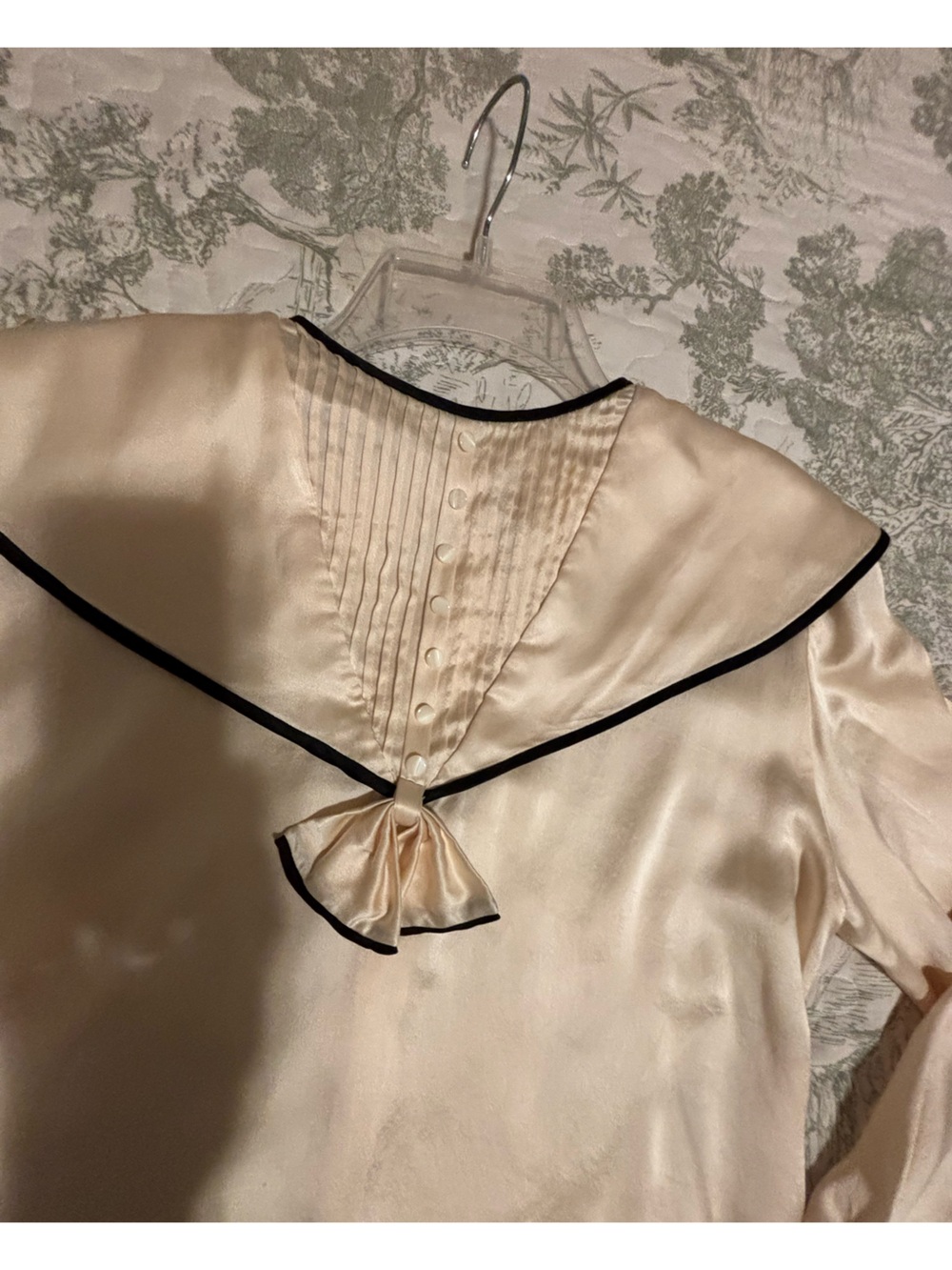 Cullinane sz 8 Vintage 80’s 90’s ivory silk blouse sailor collar pleat bow - Picture 7 of 13